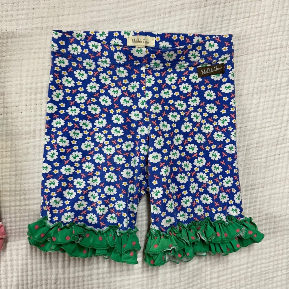 Lot of 2 Matilda Jane Gils Ruffle Shorties SZ 10 Orange You Glad and Blue Floral - Picture 2 of 10